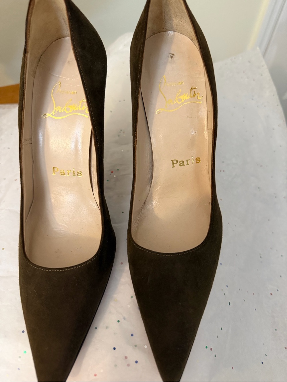 Christian Louboutin Dark Brown Suede Pointed Toe Pumps